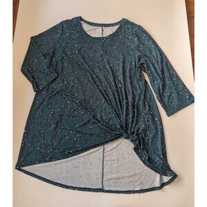 Lane Bryant Size 26/28 Indigo Patterned Quarter Length Sleeve Knot Front...